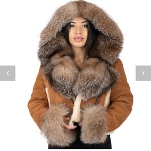 Women Cropped  Real Shearling with Fox Trims